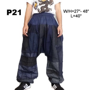 Harem Pants  OOAK Patchwork Denim Cotton Unisex Drop Crotch Baggy