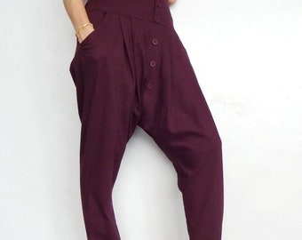 Harem Pants Burgundy in Cotton Blend Fabric