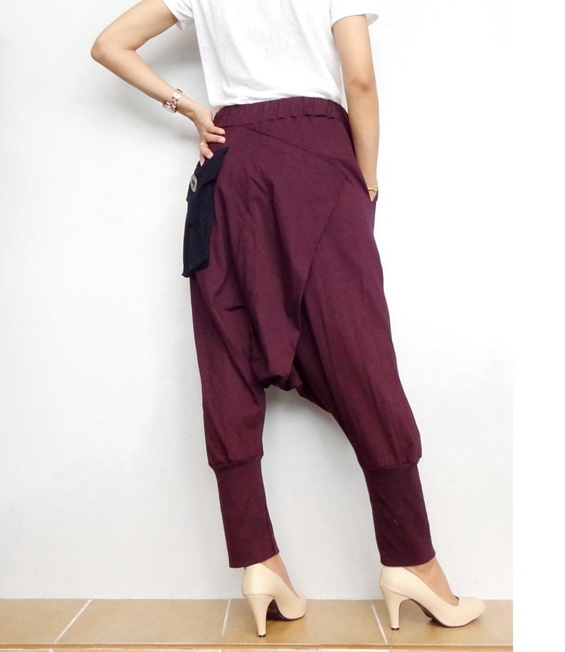 Drop Crotch Pants Harem Style Trendy Streetwear In Maroon Cotton Blend Dhoti PD-02 image 3