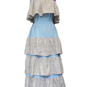 Renaissance Inspired Denim Bustle Long Skirt & Off Shoulder Top Set - Unique, Handmade, Boho Chic