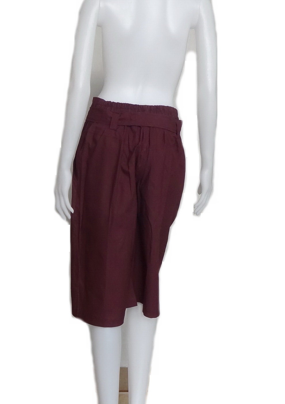 Women Capri Pants Burgundy Cotton Free Belt Tie - Etsy