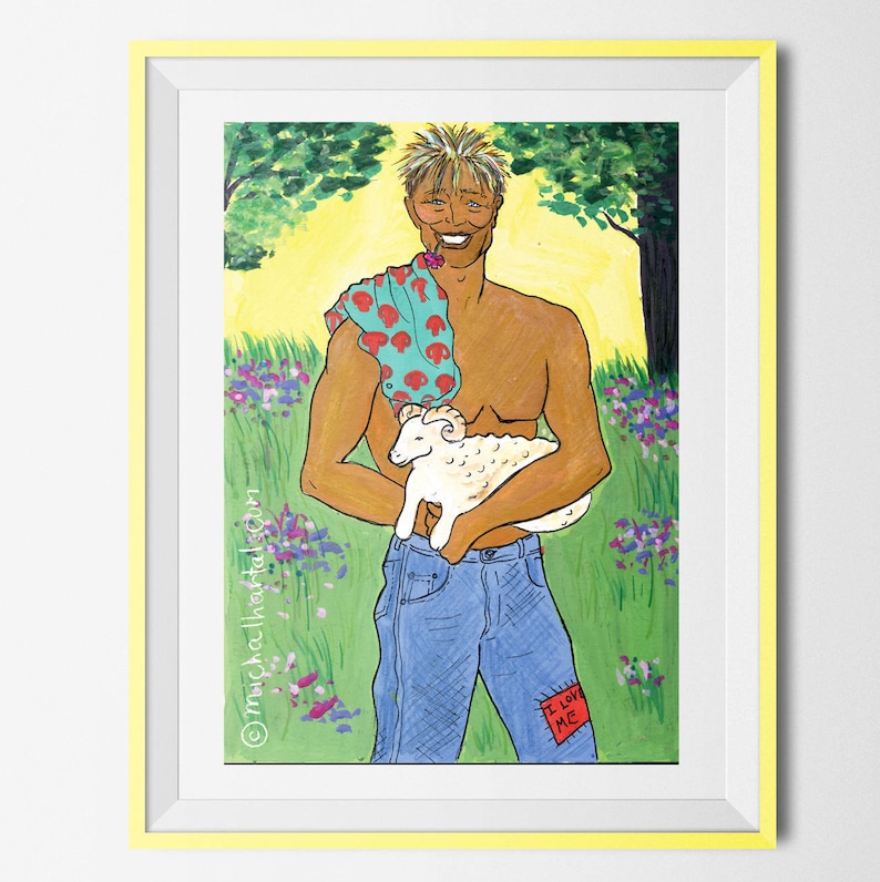 Hombre Con Poco Arte De Pared De Cordero Hombre Pared Etsy