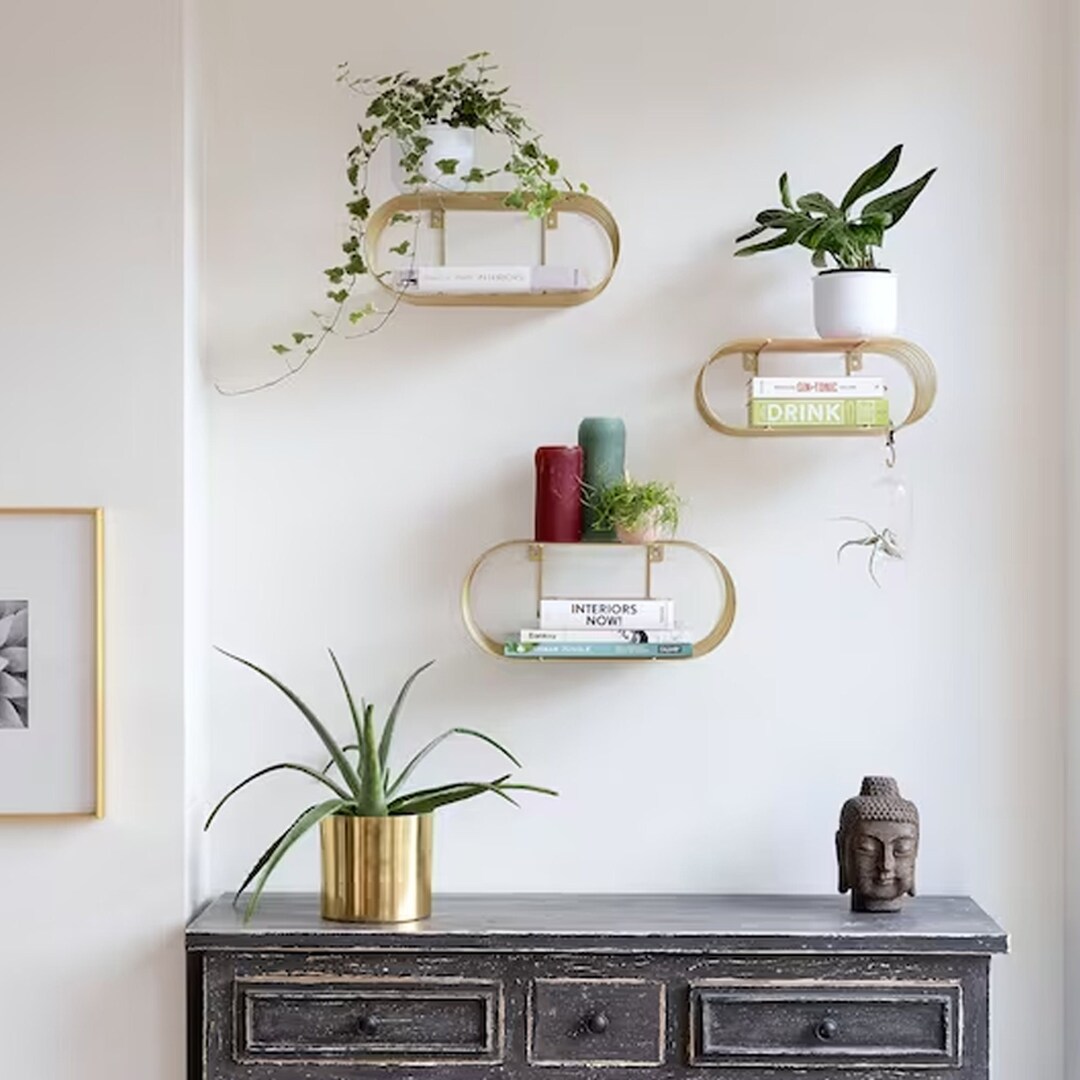 Set 3 Gold Floating Shelves Round Wall Shelves Eclectic Wall Etsy