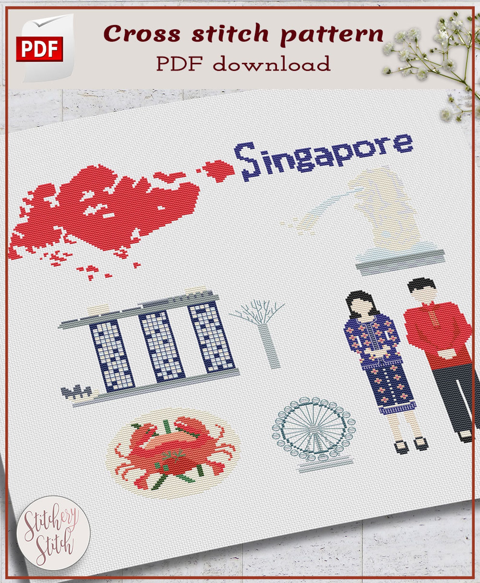 Singapore cross stitch pattern Asia cross stitch chart - Etsy 日本