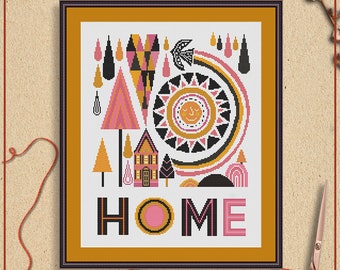 Home cross stitch pattern, Home sweet home cross stitch, Scandinavian cross stitch design, Modern cross stitch pattern PDF