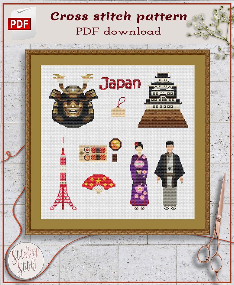 Japan Cross Stitch Pattern Japanese Cross Stitch Chart Etsy UK