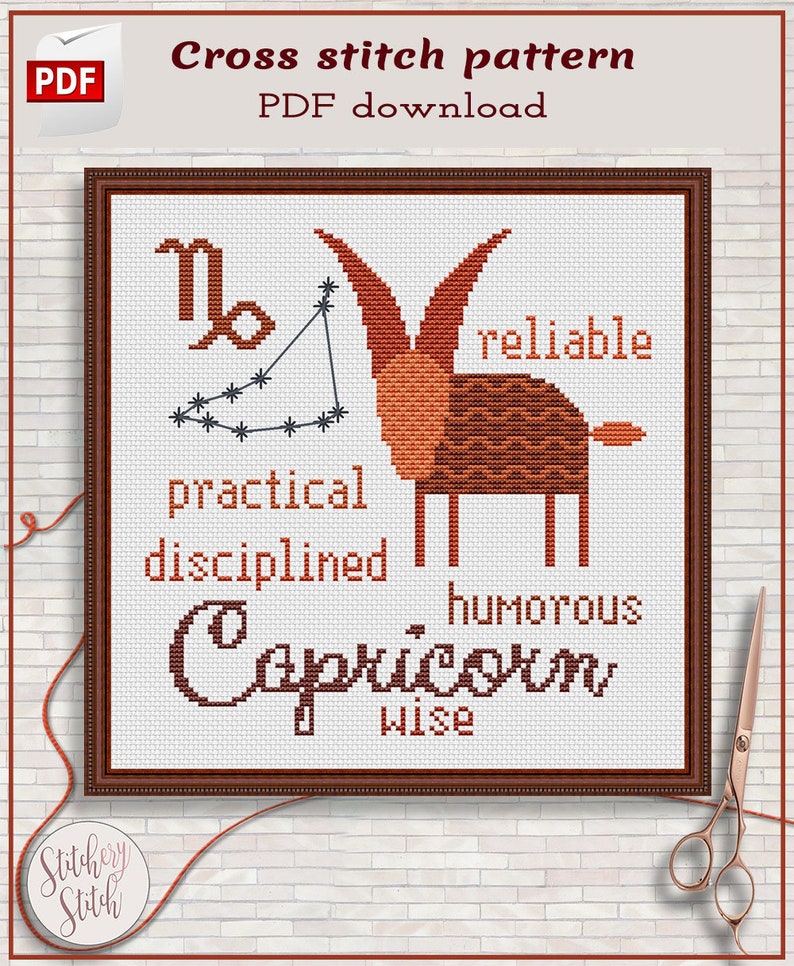 Capricorn cross stitch pattern by Stitchery Stitch 4 palettes image 1