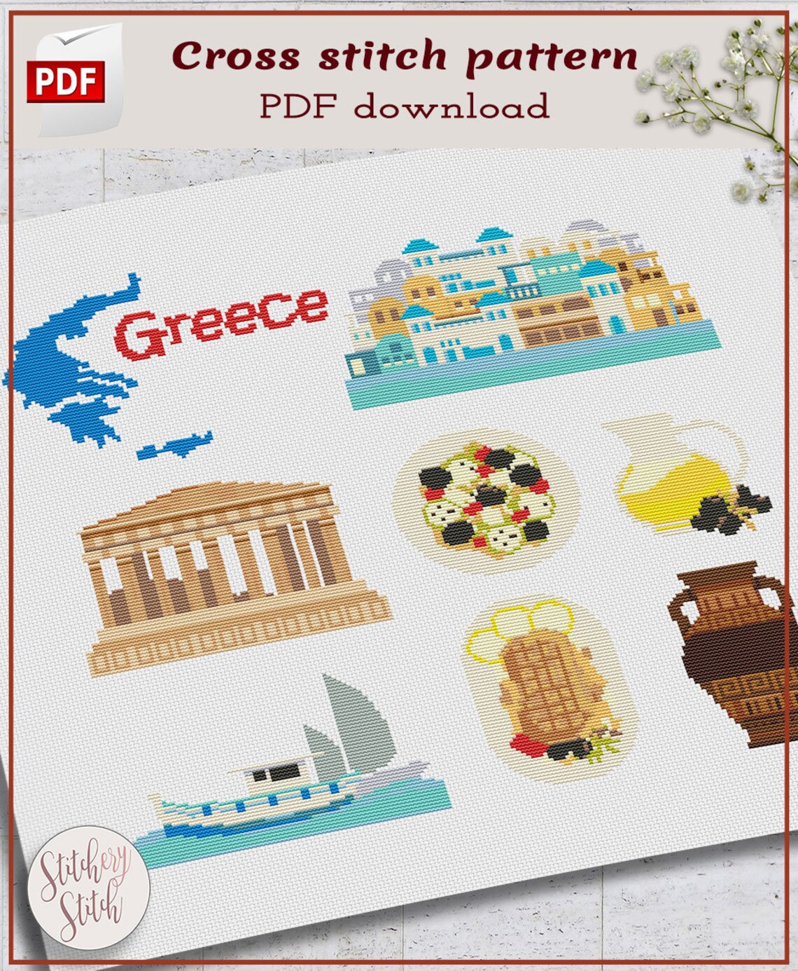 Greece Cross Stitch Pattern Greek Cross Stitch Chart Etsy