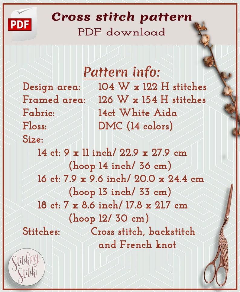 Folk art rabbit cross stitch PDF 画像 5