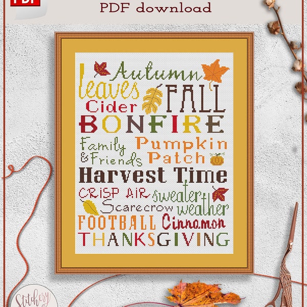 Autumn cross stitch pattern | Fall cross stitch chart | Welcome autumn cross stitch design | Modern cross stitch pattern PDF