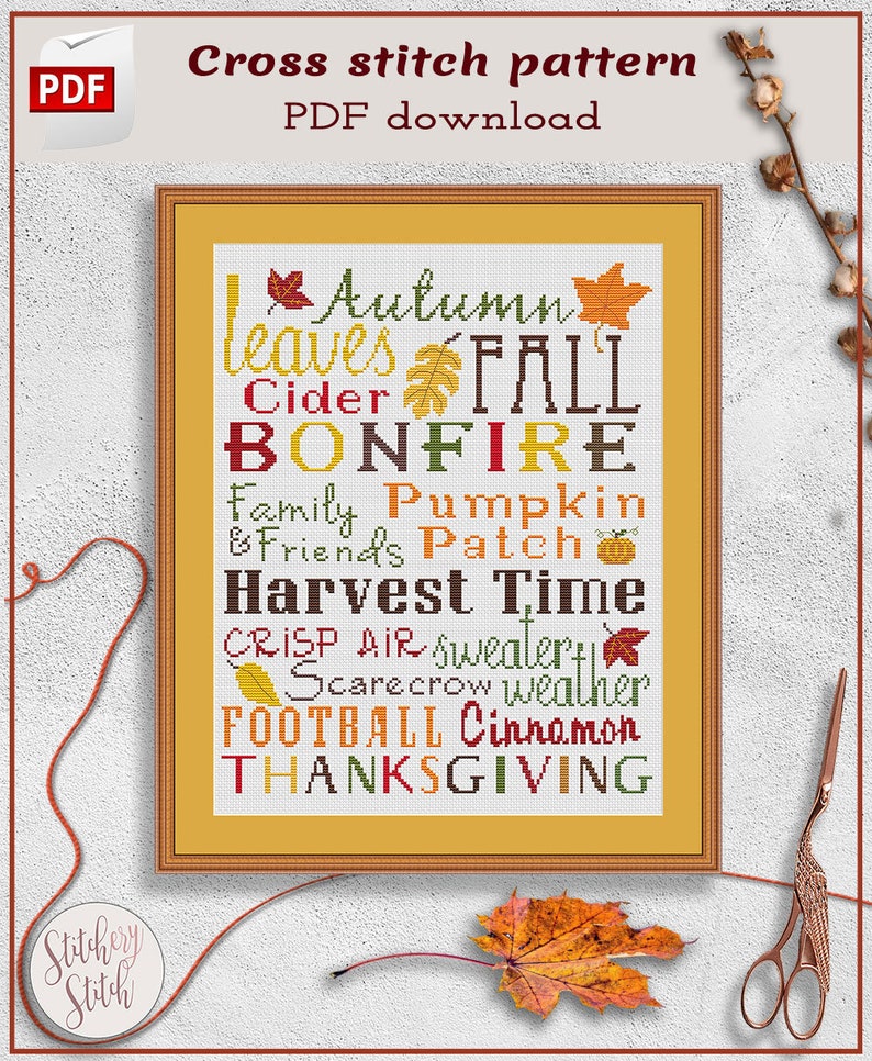 Autumn Cross Stitch Pattern Fall Cross Stitch Chart - Etsy