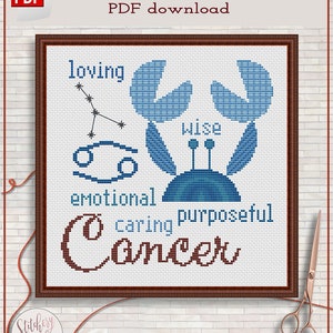 Cancer cross stitch pattern by Stitchery Stitch - 4 palettes