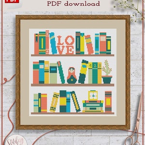 Books cross stitch pattern PDF