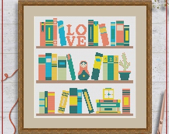 Books cross stitch pattern PDF