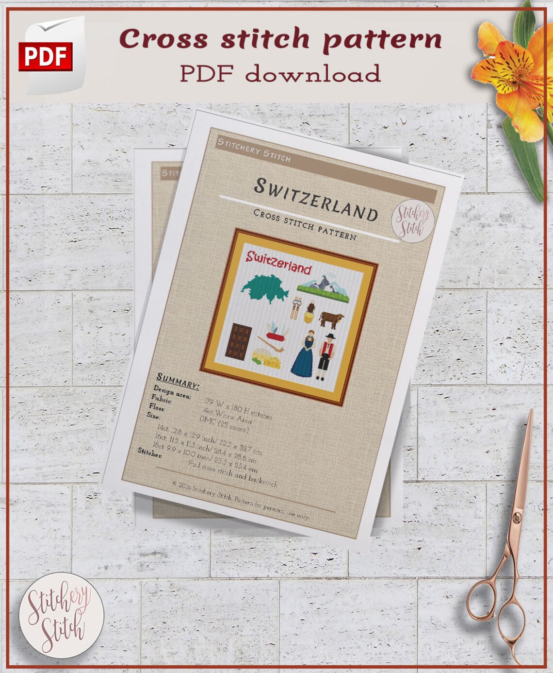 Switzerland Cross Stitch Pattern Swiss Cross Stitch Chart Etsy