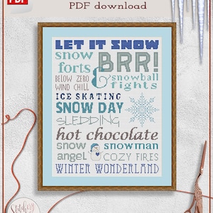 Winter cross stitch pattern Let it snow cross stitch chart Seasons cross stitch project Modern cross stitch PDF image 1