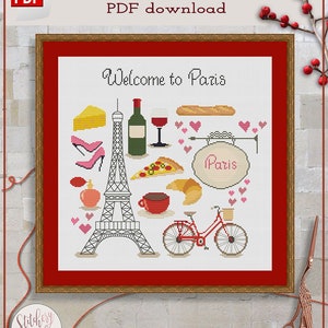 Welcome to Paris cross stitch pattern | Paris cross stitch chart | France cross stitch design | Modern cross stitch PDF