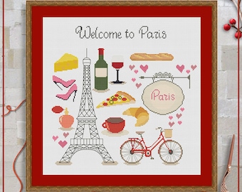 Welcome to Paris cross stitch pattern | Paris cross stitch chart | France cross stitch design | Modern cross stitch PDF