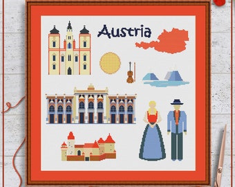 Austria cross stitch pattern | Austrian cross stitch chart | Country cross stitch design | Modern cross stitch pattern PDF