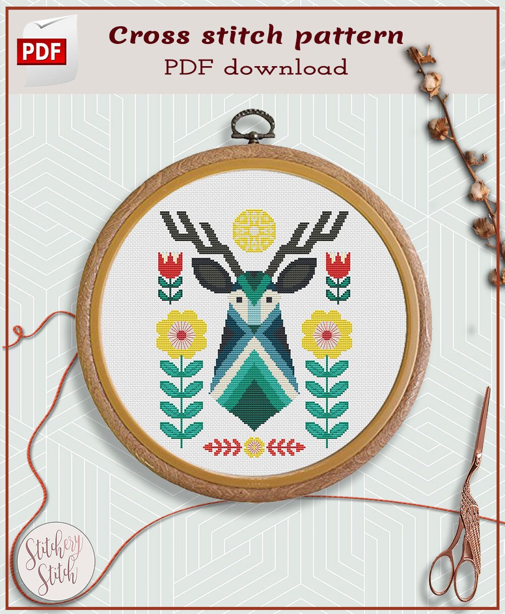 Deer Cross Stitch Pattern Folk Art Cross Stitch - Etsy