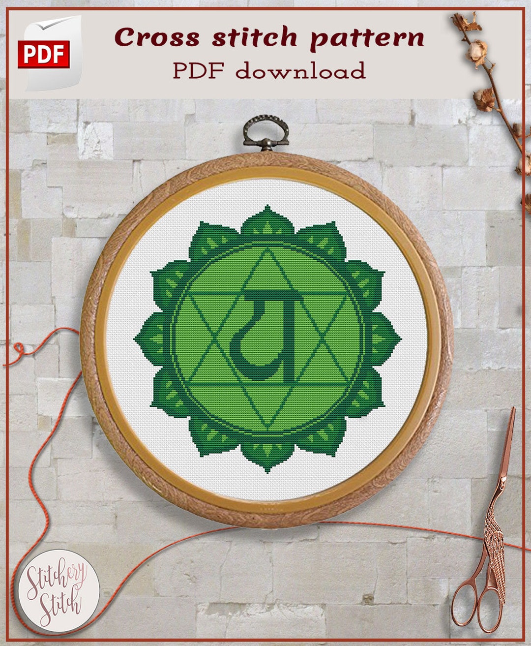Heart Chakra Cross Stitch Pattern, Green Anahata (PDF Pattern) - Etsy