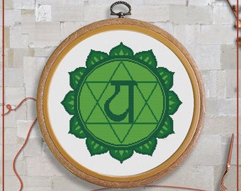 Heart chakra, Love chakra, Green chakra, Cross stitch pattern