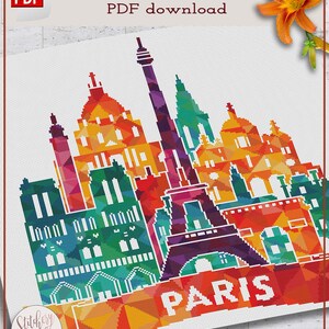 Geometric cross stitch pattern Paris cross stitch chart France cross stitch design Modern needlepoint pattern PDF image 2