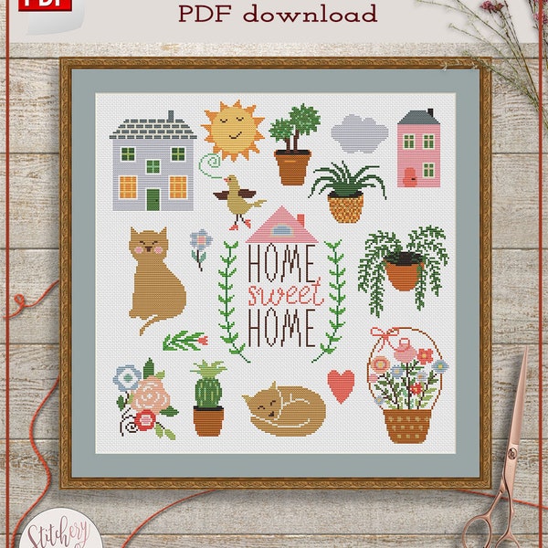 Home sweet home cross stitch pattern | Home cross stitch chart | Contemporary cross stitch PDF