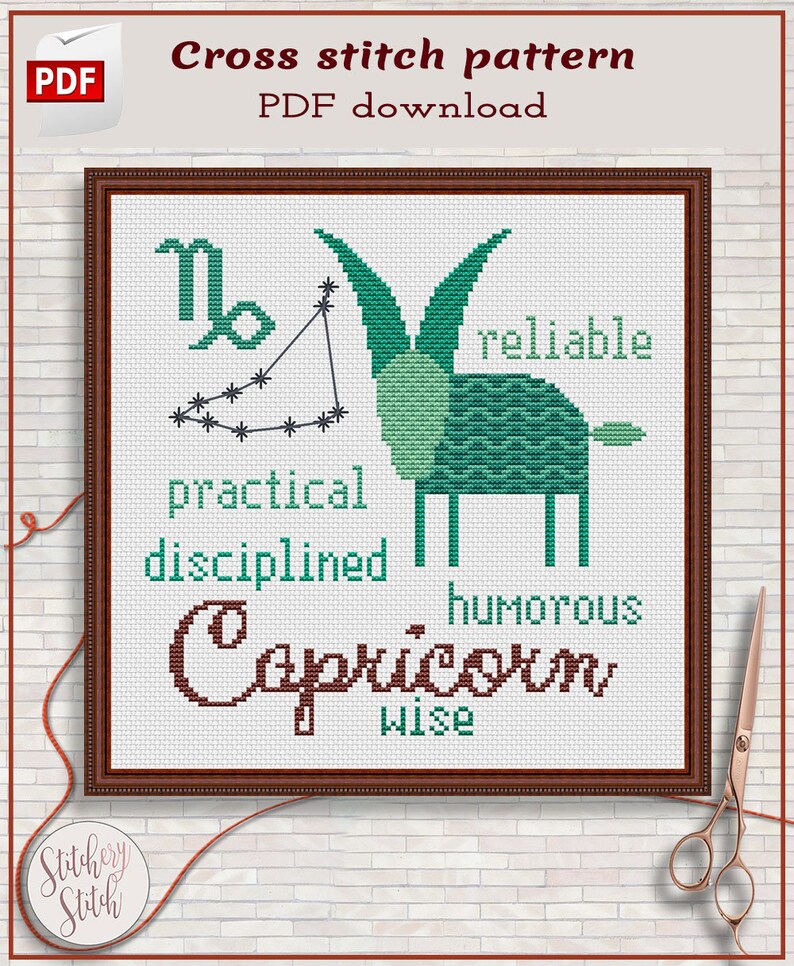 Capricorn cross stitch pattern by Stitchery Stitch 4 palettes image 2