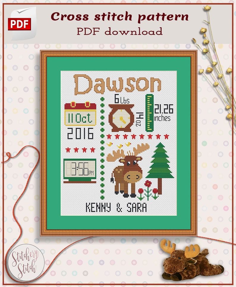 Newborn cross stitch pattern Birth Template cross stitch Etsy