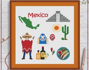 Mexico cross stitch pattern | Mexican cross stitch chart | Country cross stitch design | Modern cross stitch pattern PDF