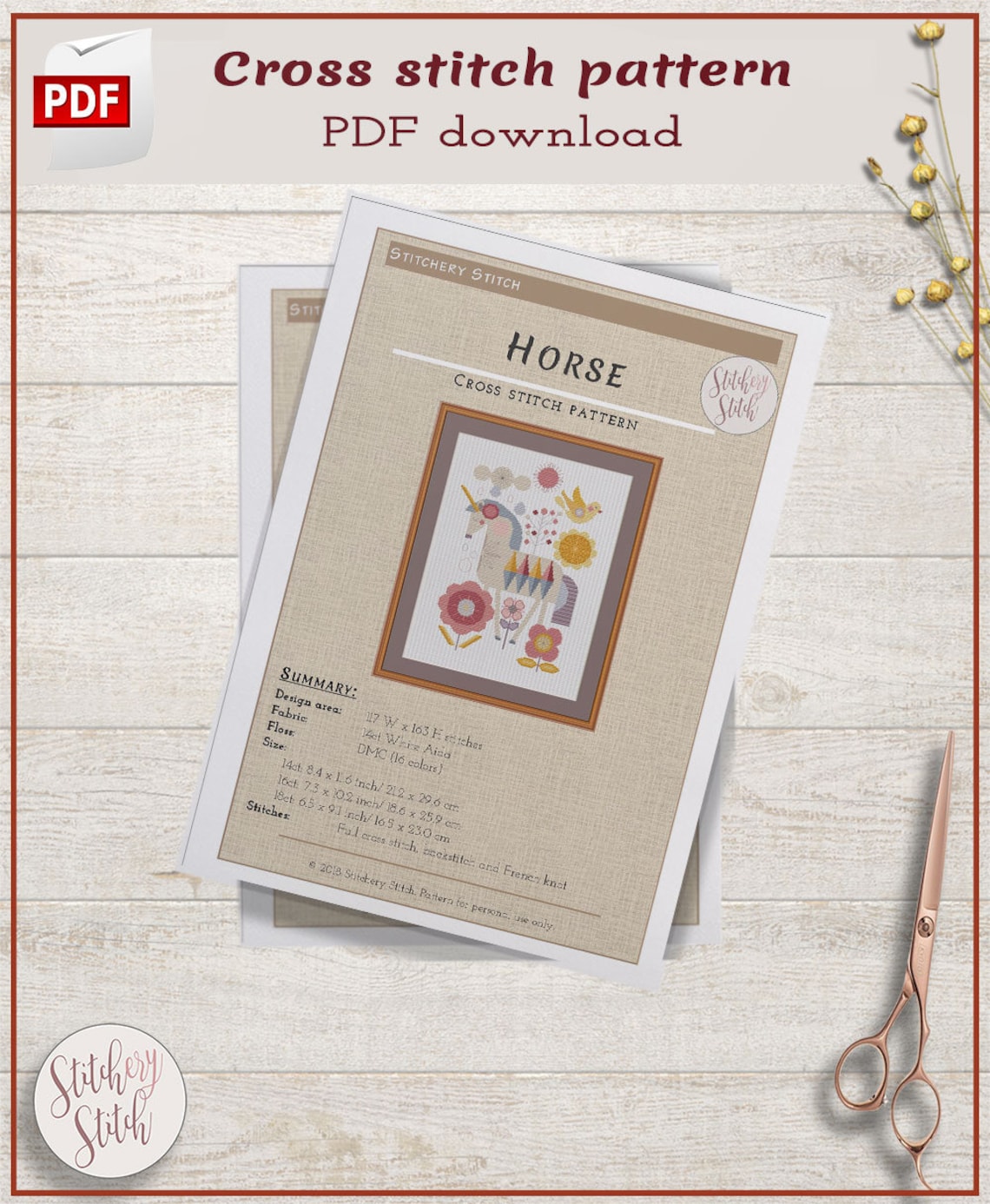 Horse Cross Stitch Pattern PDF by Stitchery Stitch - Etsy