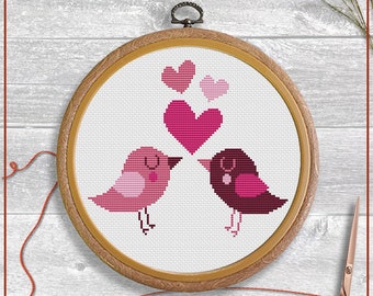 Love birds cross stitch pattern | Birds in love cross stitch chart | Valentine cross stitch design | Modern cross stitch PDF