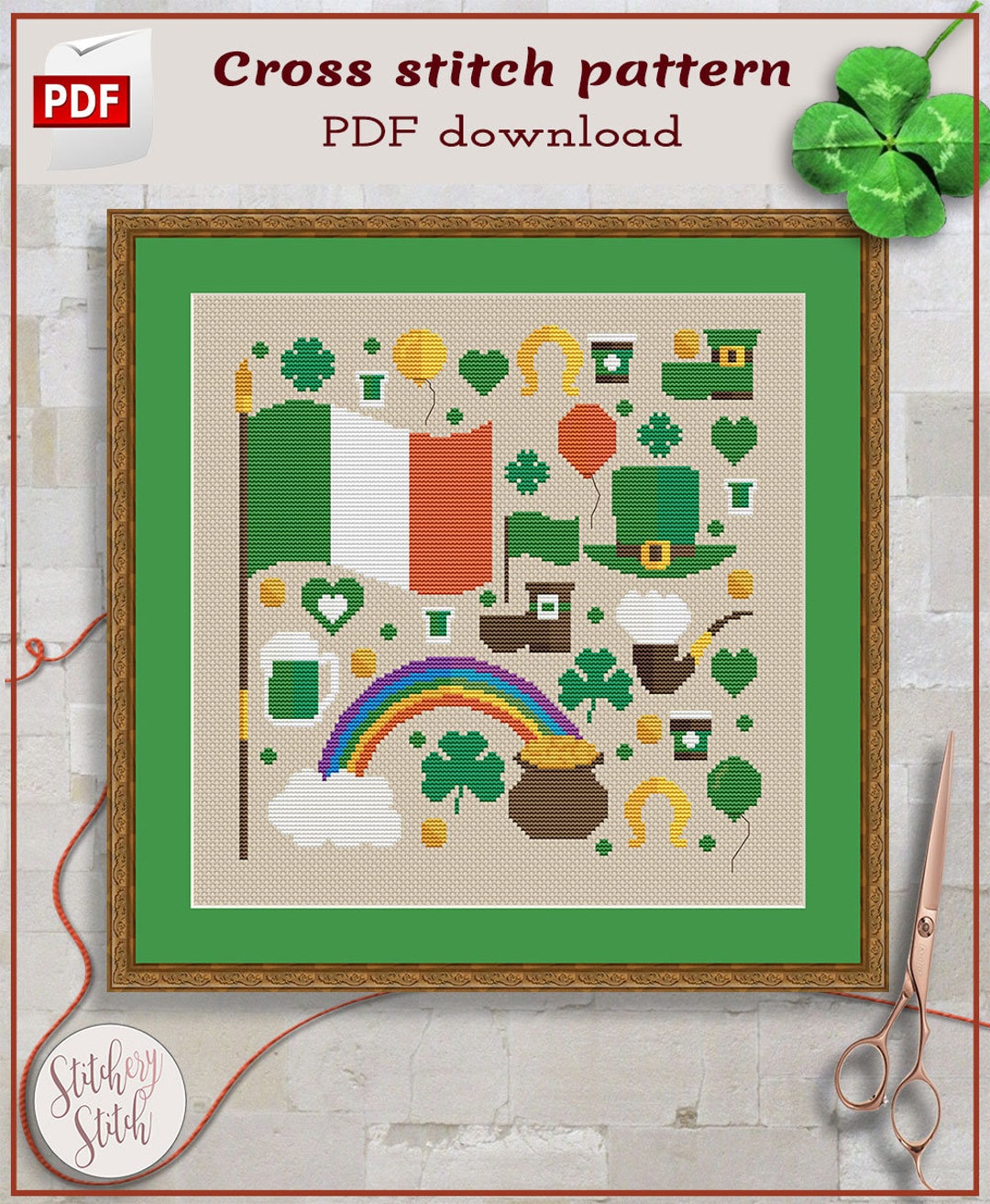 Irish Cross Stitch Pattern Ireland Cross Stitch Chart St Patricks Day