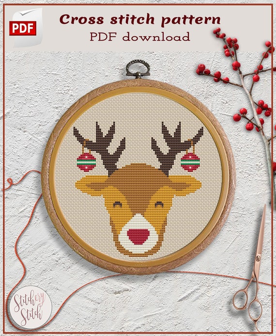 Easy Christmas reindeer cross stitch pattern Etsy