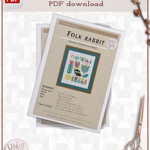 Folk art rabbit cross stitch PDF 画像 4