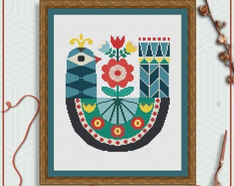 Volkskunst vogel kruissteekpatroon | Scandinavisch design (pdf)