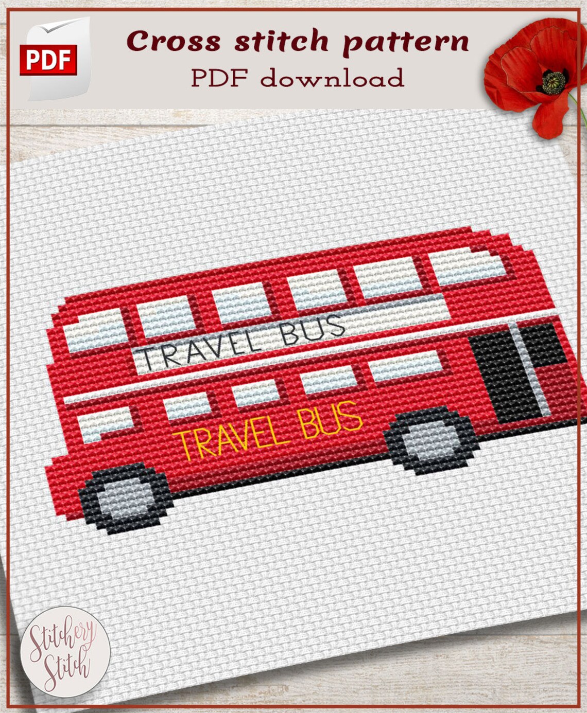 London Bus Cross Stitch Pattern London Red Bus Cross Stitch - Etsy