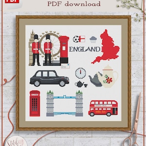 United Kingdom cross stitch pattern | UK cross stitch chart | England cross stitch design | Country cross stitch PDF