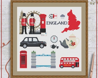 United Kingdom cross stitch pattern | UK cross stitch chart | England cross stitch design | Country cross stitch PDF