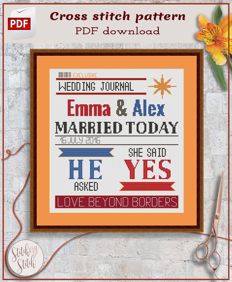 Wedding Cross Stitch Pattern Wedding Announcement Cross Etsy