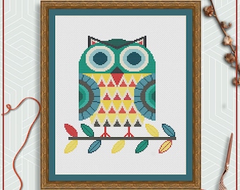 Owl Cross Stitch Pattern | Folk Art Scandinavian Project (PDF Pattern)