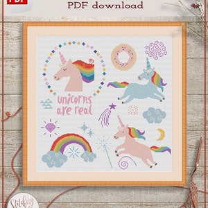 Kinderzimmer Regenbogen Einhorn Kreuzstichmuster