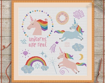 Nursery Rainbow Unicorn cross stitch patterns