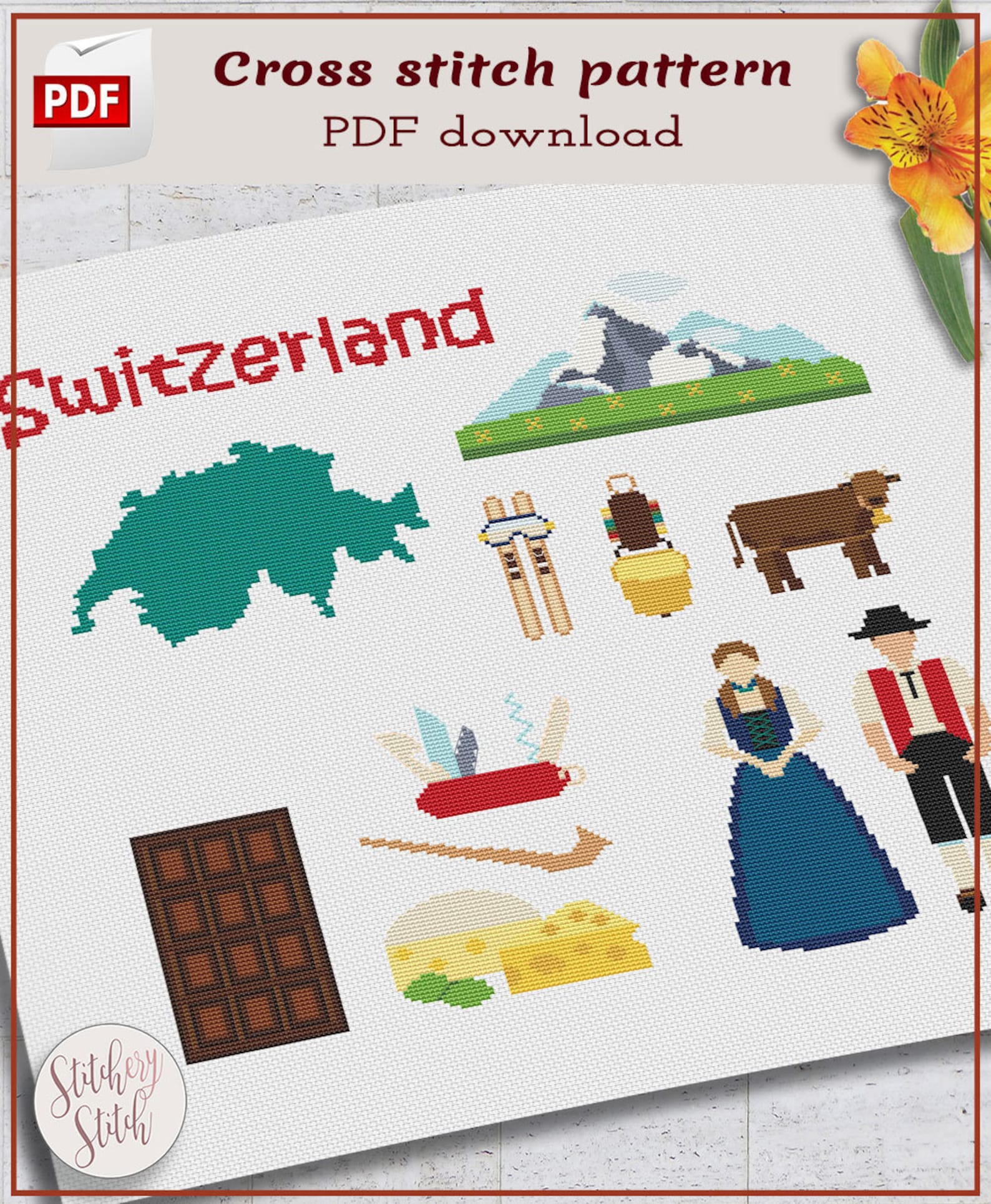 Switzerland Cross Stitch Pattern Swiss Cross Stitch Chart Etsy