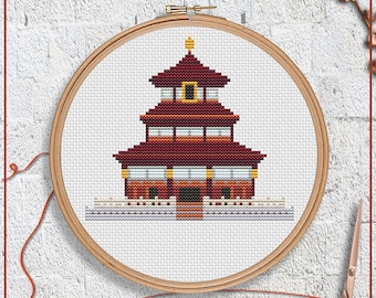 Wong Tai Sin temple cross stitch pattern | Hong Kong cross stitch chart | China cross stitch project | Small cross stitch PDF