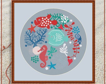 Sea Life Cross Stitch Pattern, Marine PDF Chart (Digital Download)