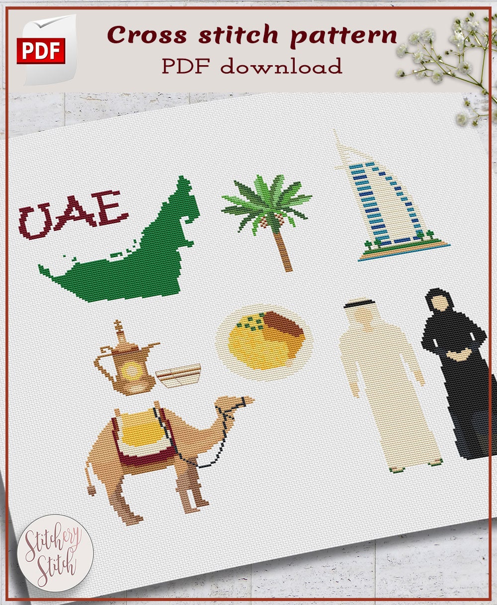 UAE Cross Stitch Pattern United Arab Emirates Cross Stitch Etsy