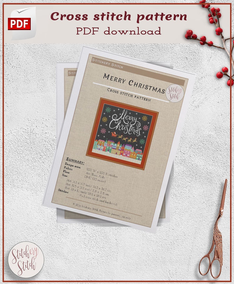 Festive cross stitch pattern, Xmas cross stitch pattern image 3