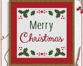 Merry Christmas cross stitch pattern | Christmas cross stitch chart | Xmas cross stitch project | Easy cross stitch PDF